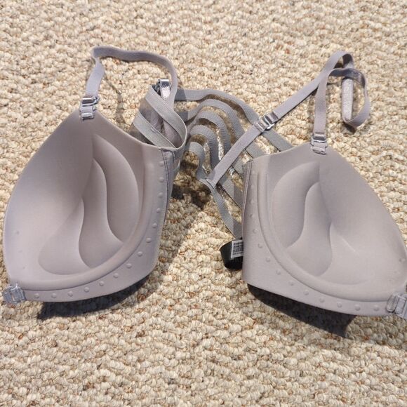 Gigi Amore Padded Push Up Bra 34 Gray Front Closure Sheer Back Sexy - Picture 5 of 9